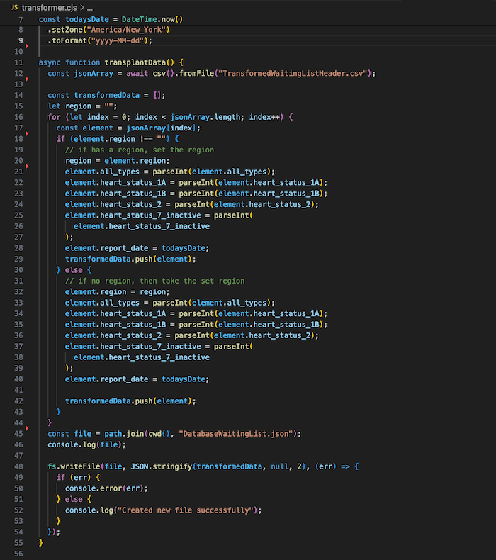 Automating the scraping process - code view 1