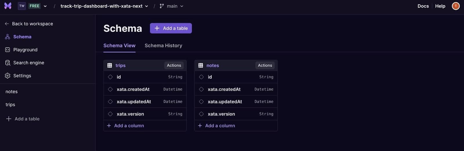 Schema view for adding additional tables